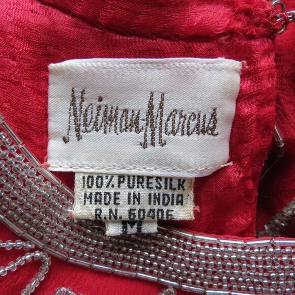 VTG Neiman Marcus Red Top Silver Sequins & Beading Silk Size Med Flaw - Picture 9 of 11